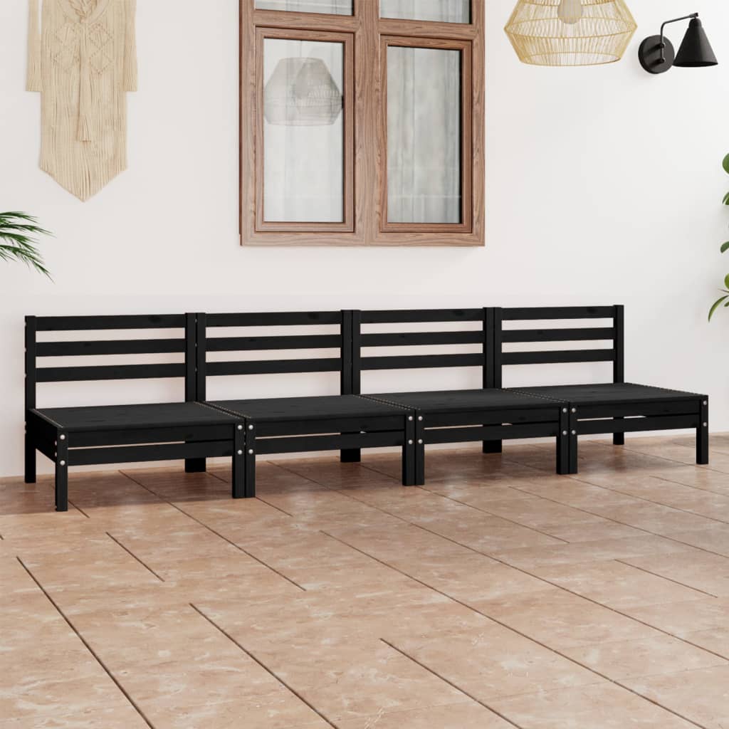 4 Piece Garden Lounge Set Black Solid Wood Pine