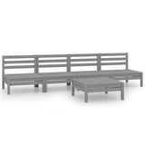 5 Piece Garden Lounge Set Grey Solid Pinewood - Front View