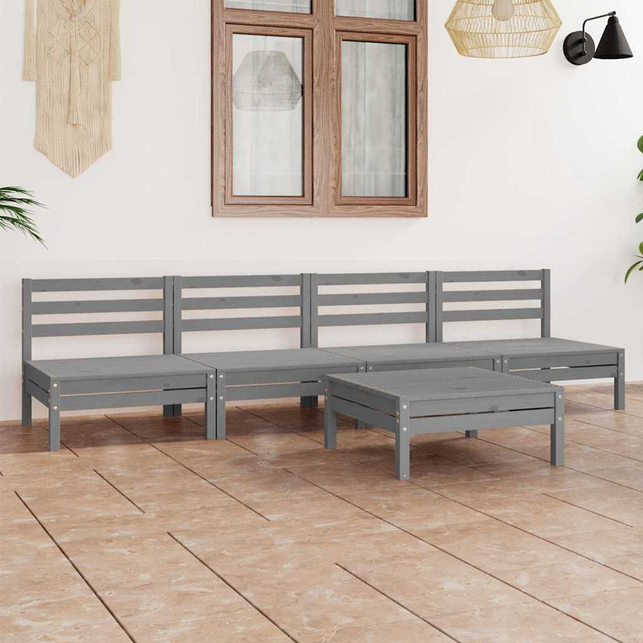 5 Piece Garden Lounge Set Grey Solid Pinewood