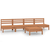 5 Piece Garden Lounge Set Honey Brown Solid Pinewood - Front View