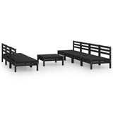 8 Piece Garden Lounge Set Black Solid Pinewood - Front View