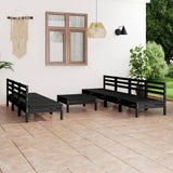 8 Piece Garden Lounge Set Black Solid Pinewood
