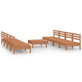 9 Piece Garden Lounge Set Honey Brown Solid Pinewood - Front View