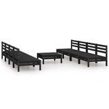 9 Piece Garden Lounge Set Black Solid Pinewood