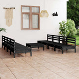 9 Piece Garden Lounge Set Black Solid Pinewood