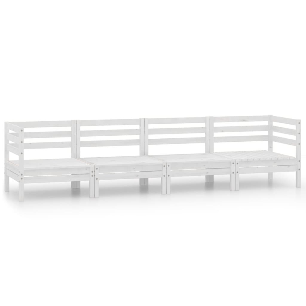 4 Piece Garden Lounge Set White Solid Pinewood
