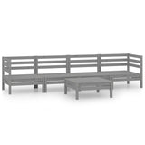 5 Piece Garden Lounge Set Grey Solid Pinewood - Front View