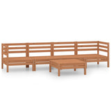 5 Piece Garden Lounge Set Honey Brown Solid Pinewood - Front View
