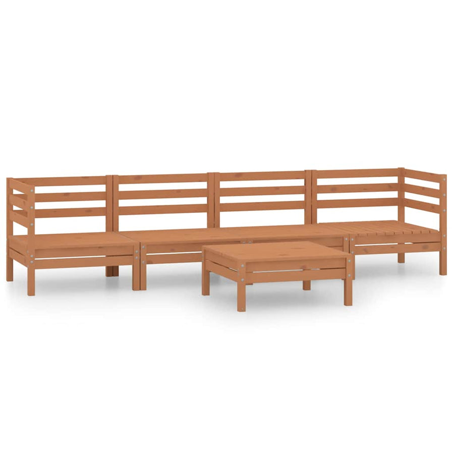 5 Piece Garden Lounge Set Honey Brown Solid Pinewood