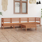 5 Piece Garden Lounge Set Honey Brown Solid Pinewood