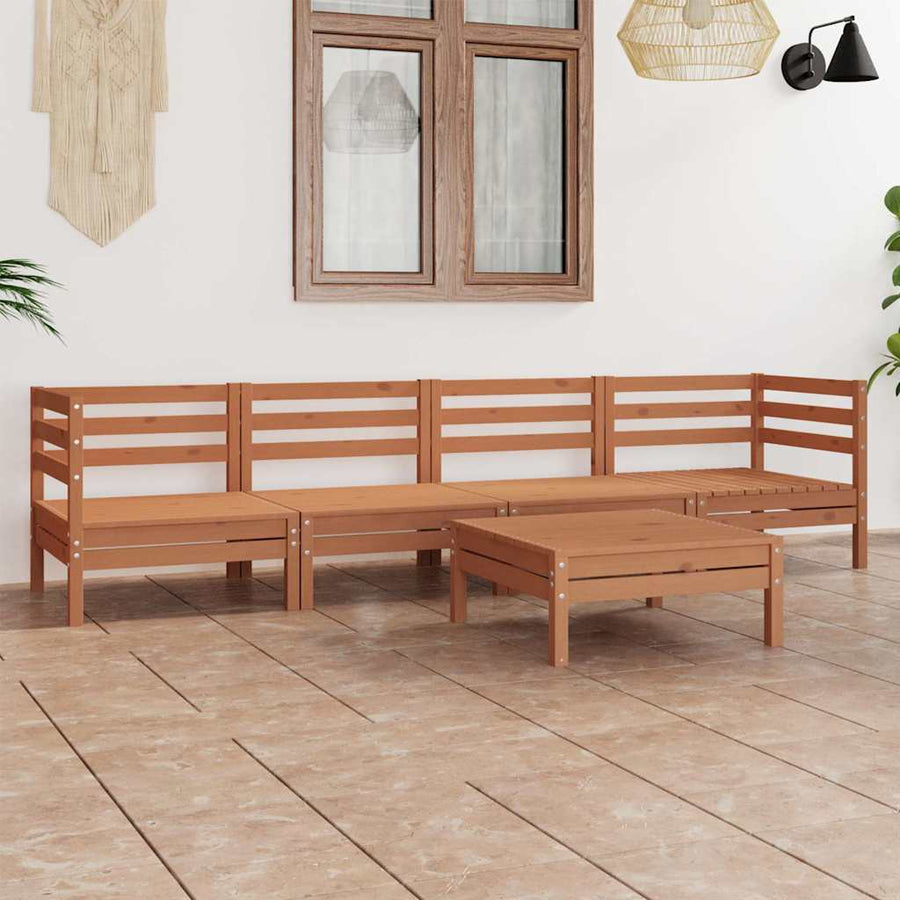 5 Piece Garden Lounge Set Honey Brown Solid Pinewood