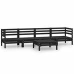 5 Piece Garden Lounge Set Black Solid Pinewood