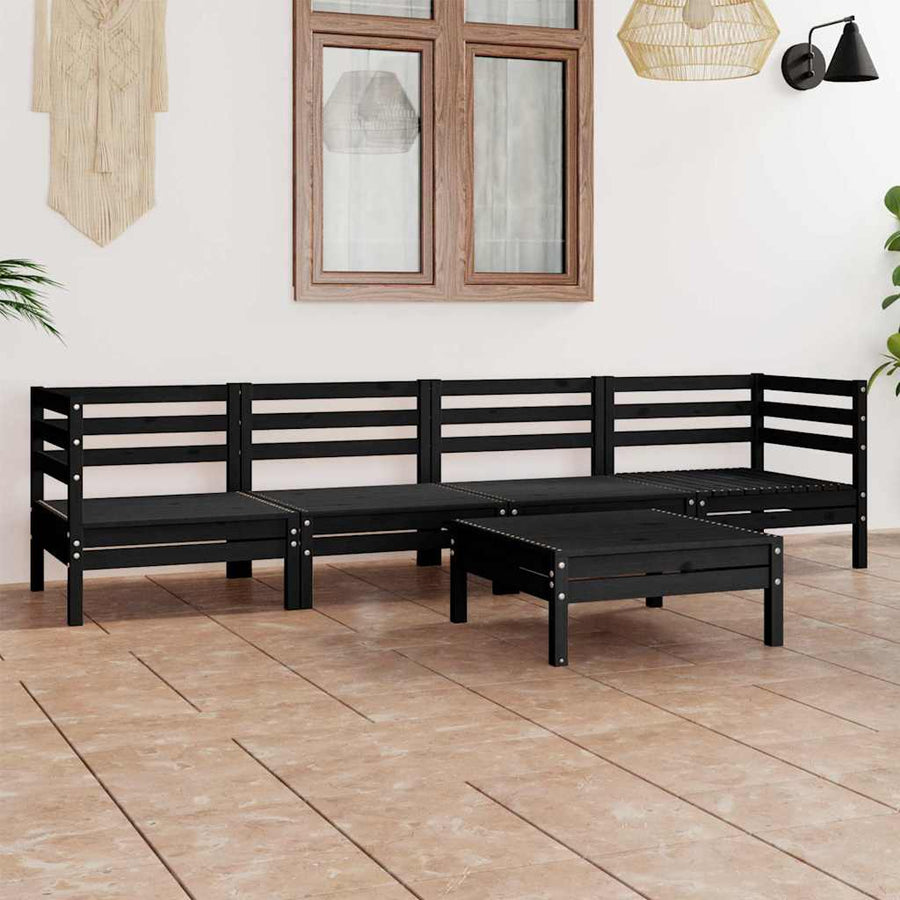 5 Piece Garden Lounge Set Black Solid Pinewood
