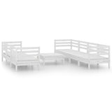 8 Piece Garden Lounge Set White Solid Pinewood - Front View