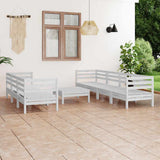 8 Piece Garden Lounge Set White Solid Pinewood