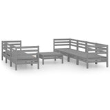 8 Piece Garden Lounge Set Grey Solid Pinewood - Front View