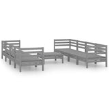 9 Piece Garden Lounge Set Grey Solid Pinewood - Front View
