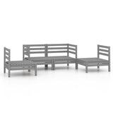 4 Piece Garden Lounge Set Grey Solid Pinewood - Front View