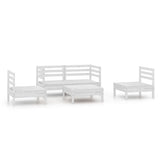 5 Piece Garden Lounge Set White Solid Pinewood - Front View