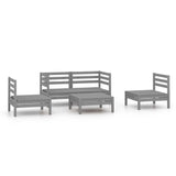 5 Piece Garden Lounge Set Grey Solid Pinewood - Front View