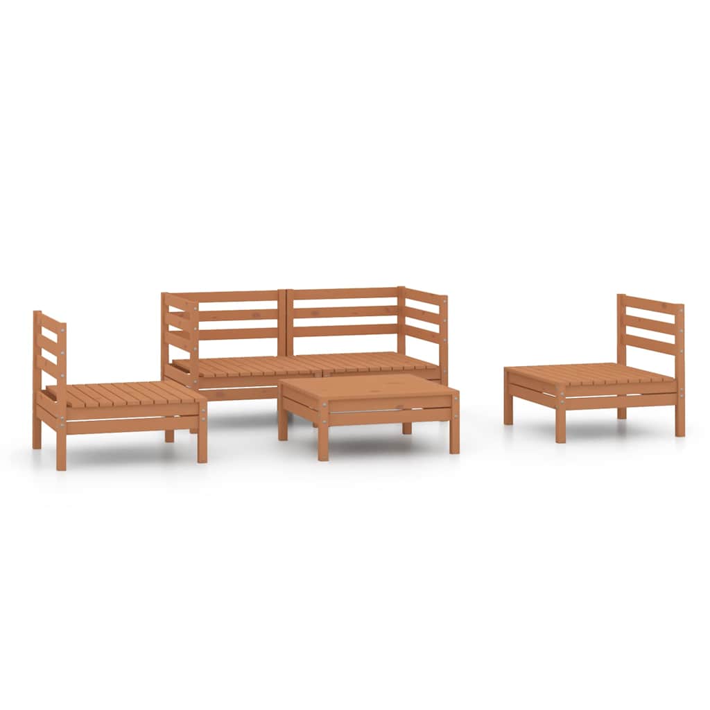 5 Piece Garden Lounge Set Honey Brown Solid Pinewood