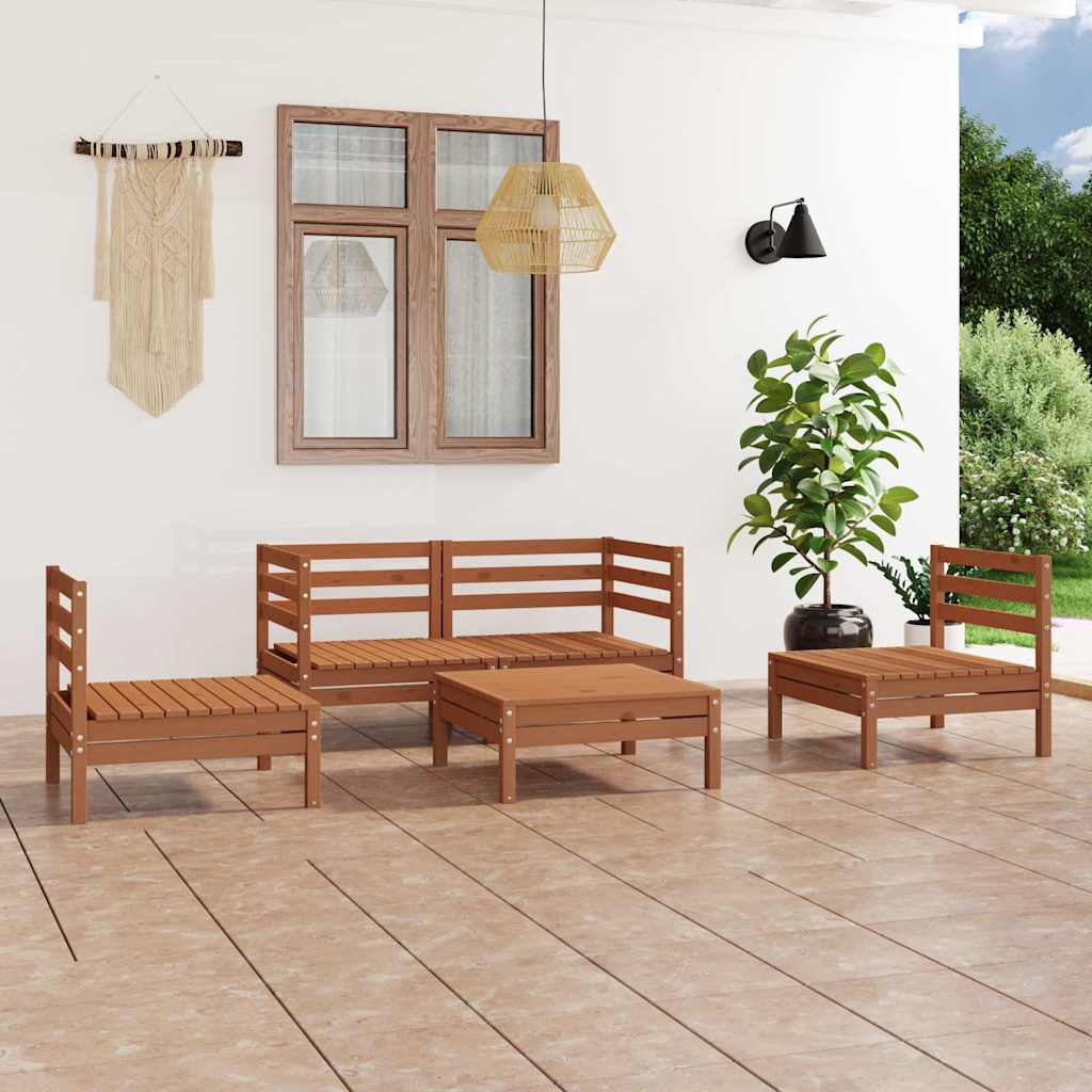 5 Piece Garden Lounge Set Honey Brown Solid Pinewood