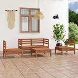 5 Piece Garden Lounge Set Honey Brown Solid Pinewood