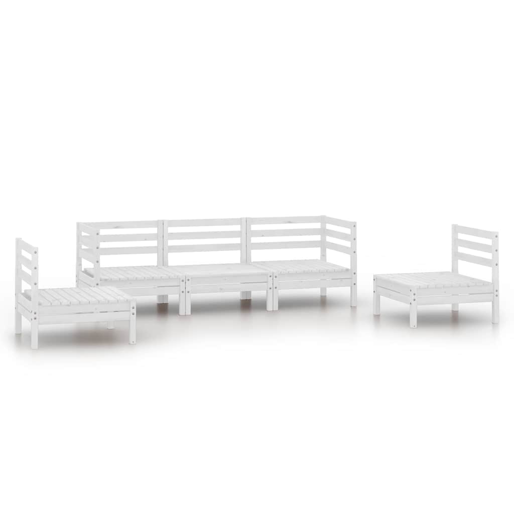 5 Piece Garden Lounge Set White Solid Pinewood