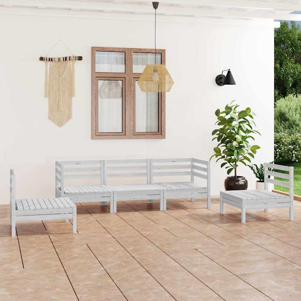 5 Piece Garden Lounge Set White Solid Pinewood