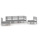 5 Piece Garden Lounge Set Grey Solid Pinewood - Front View