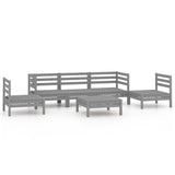 6 Piece Garden Lounge Set Grey Solid Pinewood - Front View
