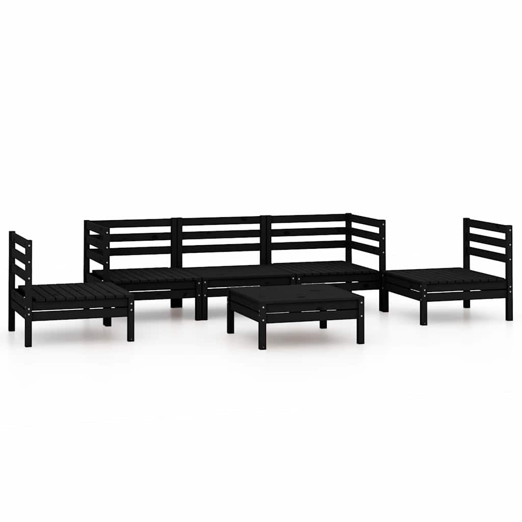 6 Piece Garden Lounge Set Black Solid Pinewood