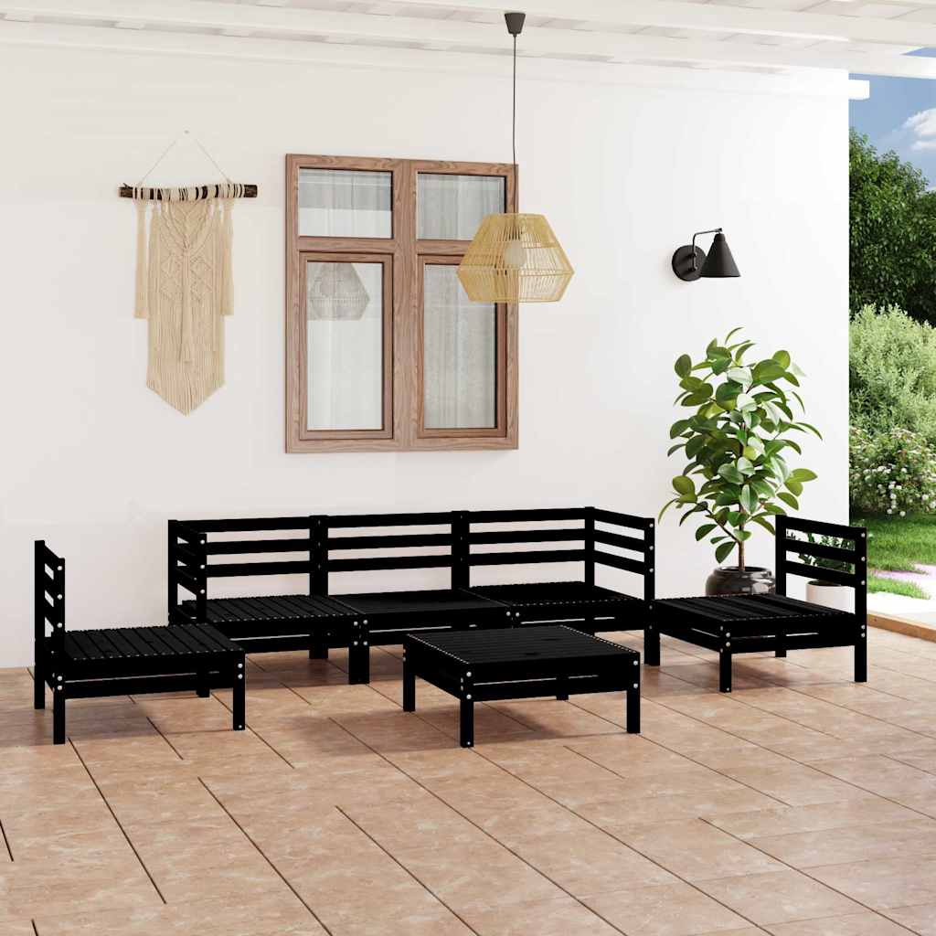 6 Piece Garden Lounge Set Black Solid Pinewood