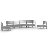 6 Piece Garden Lounge Set Grey Solid Pinewood - Front View