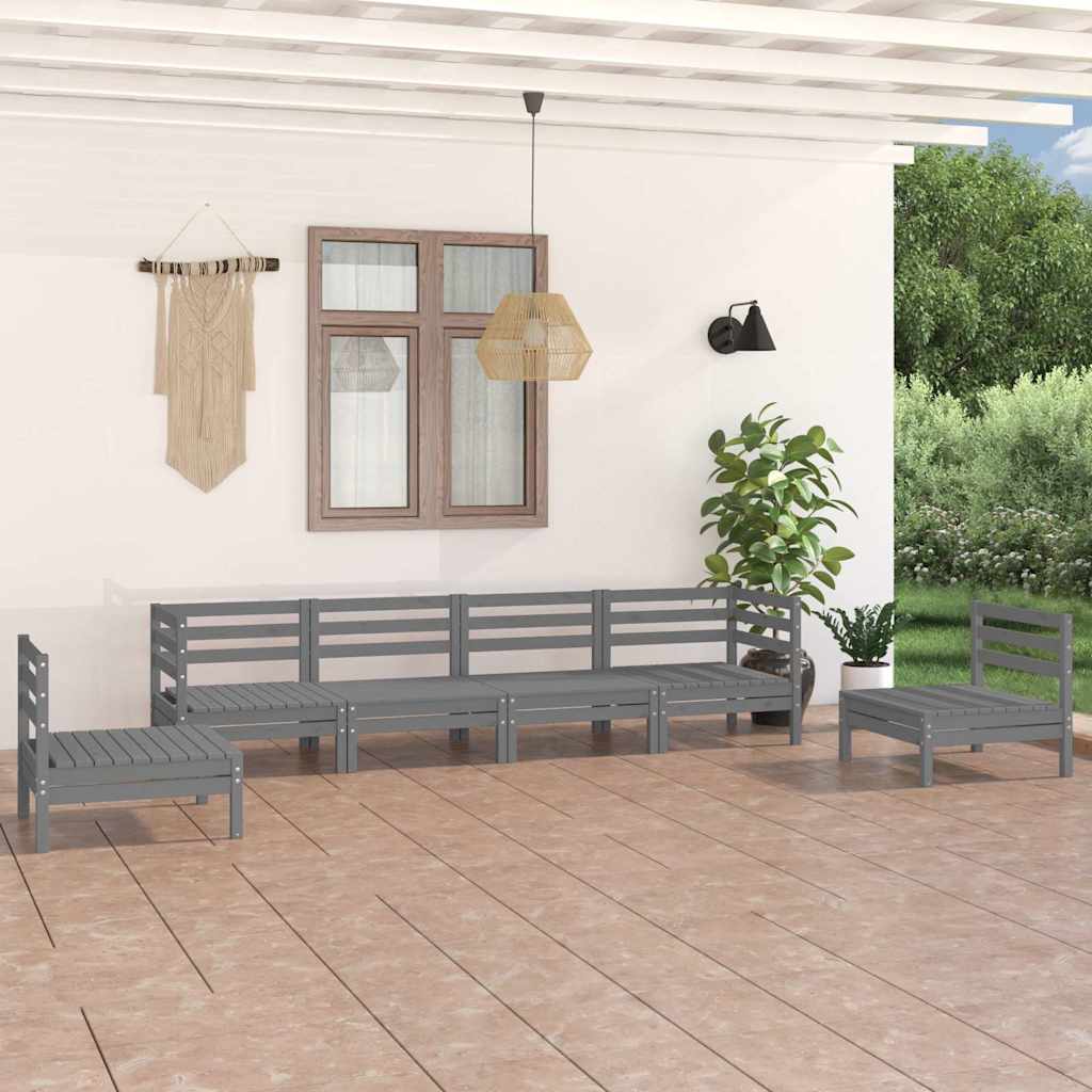 6 Piece Garden Lounge Set Grey Solid Pinewood
