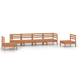 6 Piece Garden Lounge Set Honey Brown Solid Pinewood - Front View