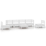 7 Piece Garden Lounge Set White Solid Pinewood - Front View