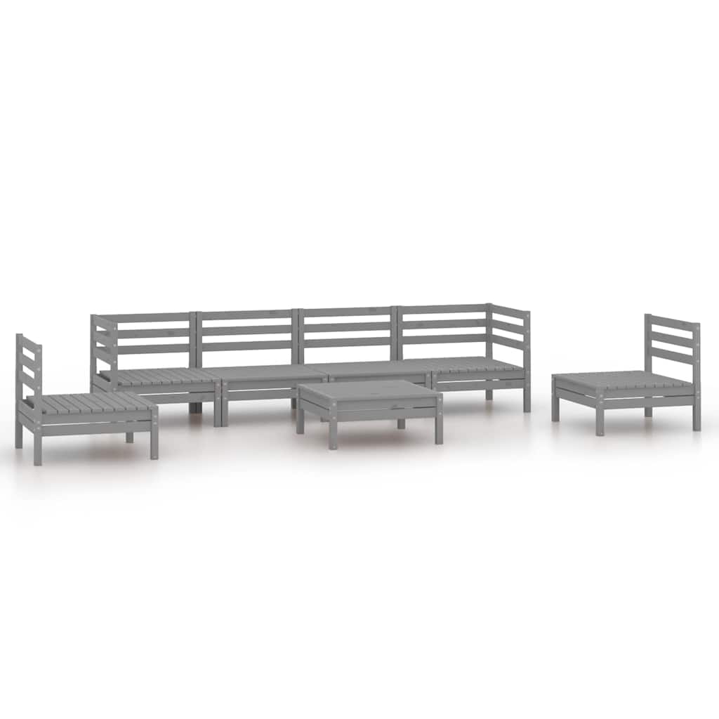 7 Piece Garden Lounge Set Grey Solid Pinewood