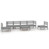 7 Piece Garden Lounge Set Grey Solid Pinewood - Front View