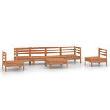 7 Piece Garden Lounge Set Honey Brown Solid Pinewood - Front View