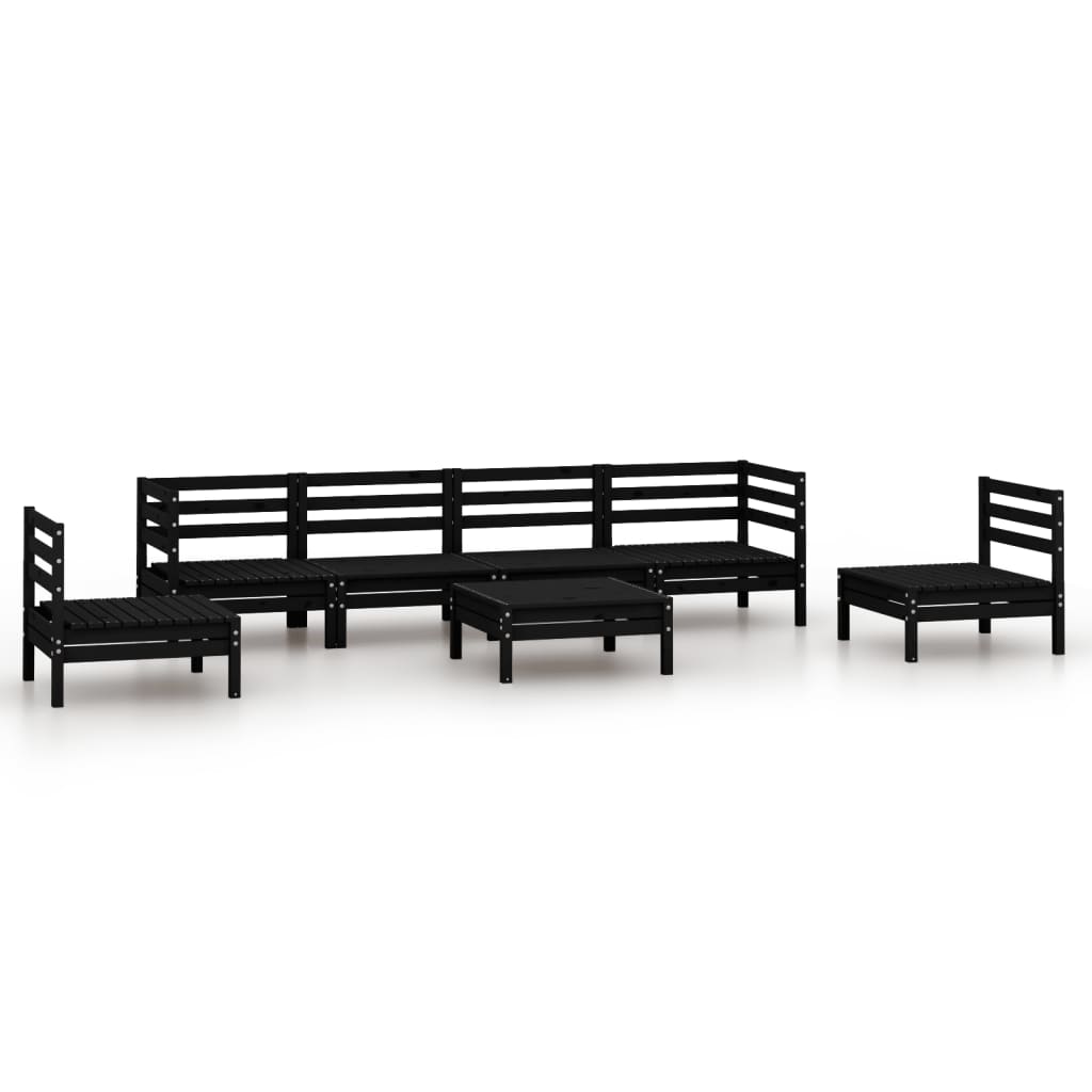 7 Piece Garden Lounge Set Black Solid Pinewood