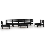 7 Piece Garden Lounge Set Black Solid Pinewood - Front View