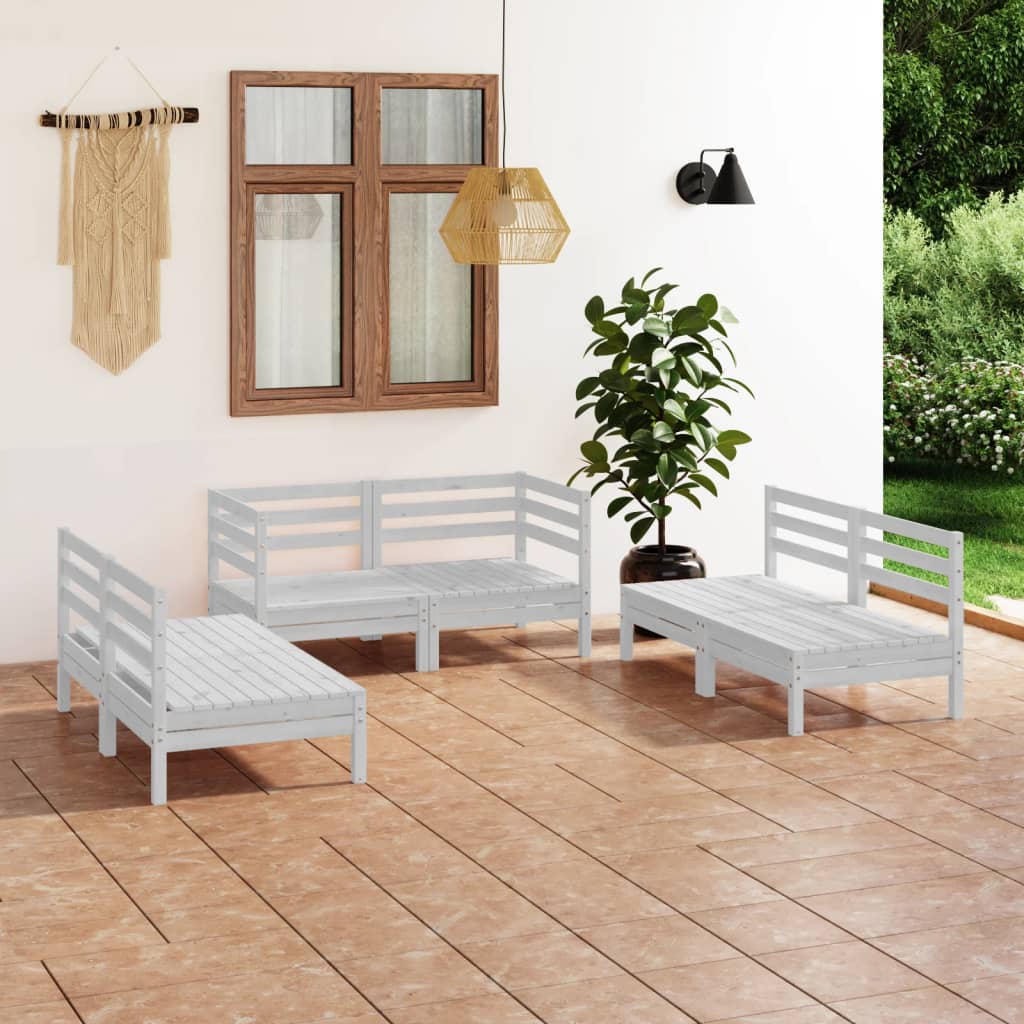 6 Piece Garden Lounge Set White Solid Pinewood