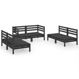 6 Piece Garden Lounge Set Black Solid Pinewood - Front View