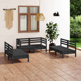 6 Piece Garden Lounge Set Black Solid Pinewood