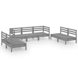 7 Piece Garden Lounge Set Grey Solid Pinewood - Front View