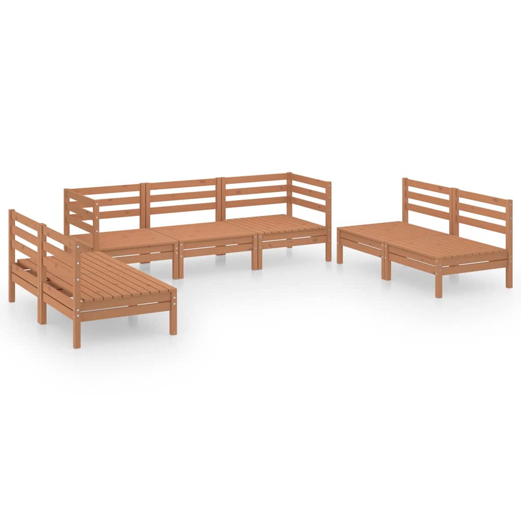 7 Piece Garden Lounge Set Honey Brown Solid Pinewood