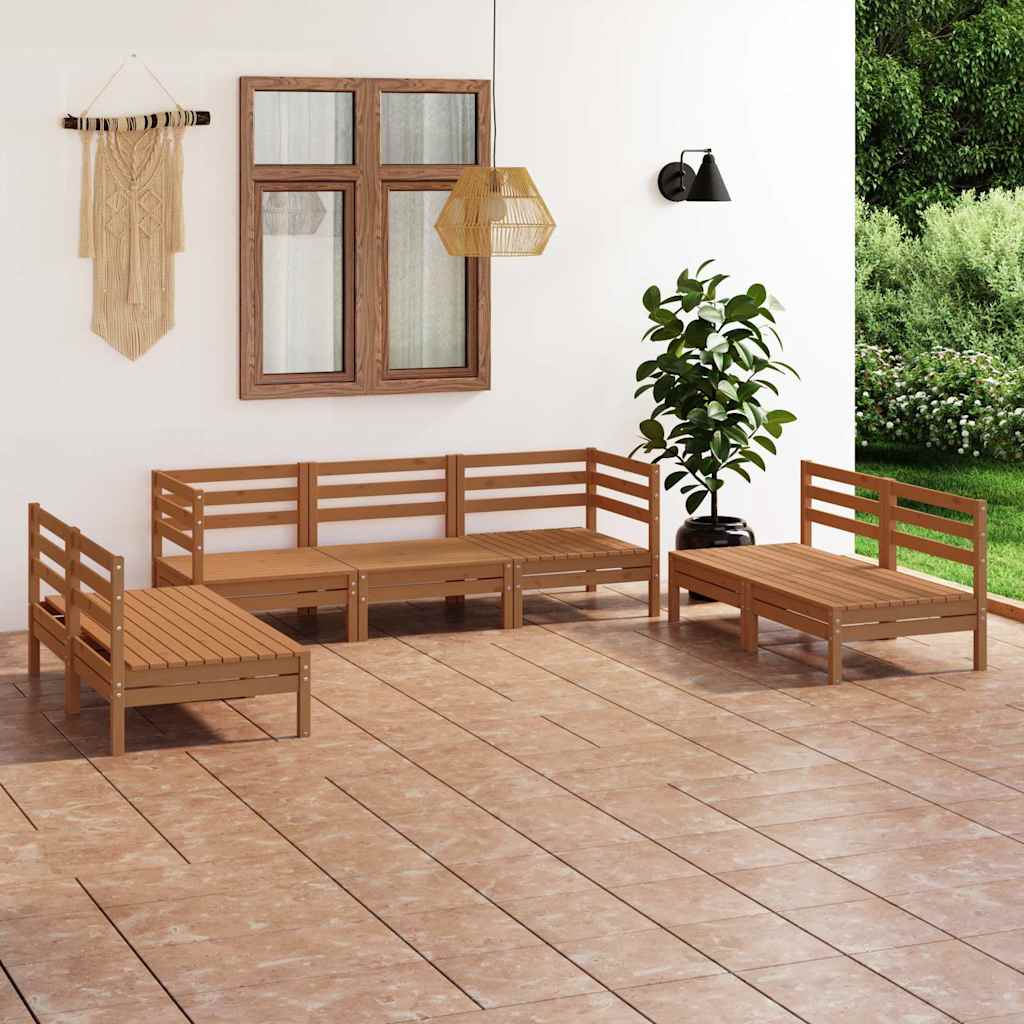 7 Piece Garden Lounge Set Honey Brown Solid Pinewood