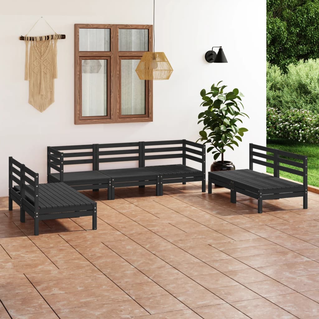 7 Piece Garden Lounge Set Black Solid Pinewood