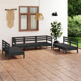 7 Piece Garden Lounge Set Black Solid Pinewood